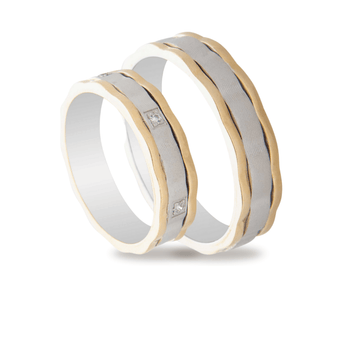 Βέρες Σετ Χρυσές Λευκόχρυσες με Σχέδια και Ζιργκόν MASCHIO FEMMINA TMF-96 - themelidisjewels